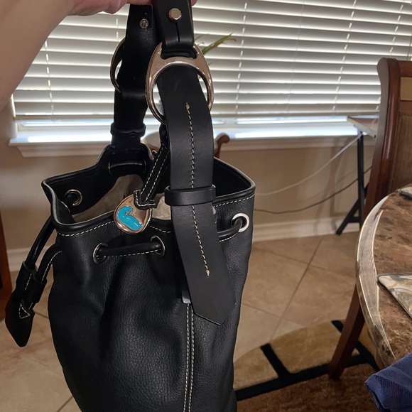 Dooney & Bourke Black Pebble Grain Leather Drawstring Bag 11 X 10.75 NEW - Picture 3 of 16